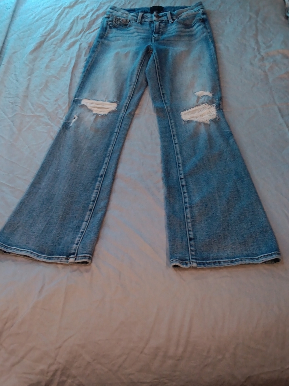 Buckle Light Blue Distressed Bootcut Jeans